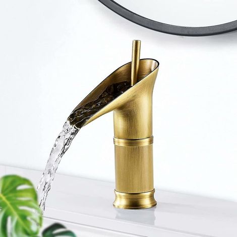 [JAMAIS UTILISÉ]Robinet de salle de bain cascade, robinet de salle de bain en bronze antique, robinet de bassin cascade avec cascade chaude et froide, robinet de bassin en laiton élégant (1/5)