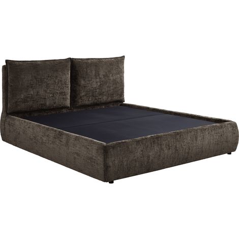 Lit coffre en velours chiné marron 180x200 cm MELY (1/5)