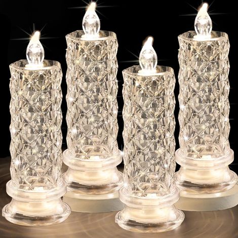Bougies LED sans flamme, à piles, adaptées à la décoration (transparentes, 4 pièces)