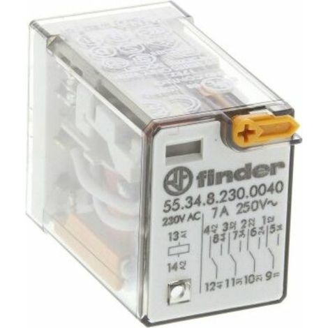 Finder – Relais industriel 4RT 230V AC – 4 contacts inverseurs – Indicateur mécanique – Température de fonctionnement -40 à +85 °C