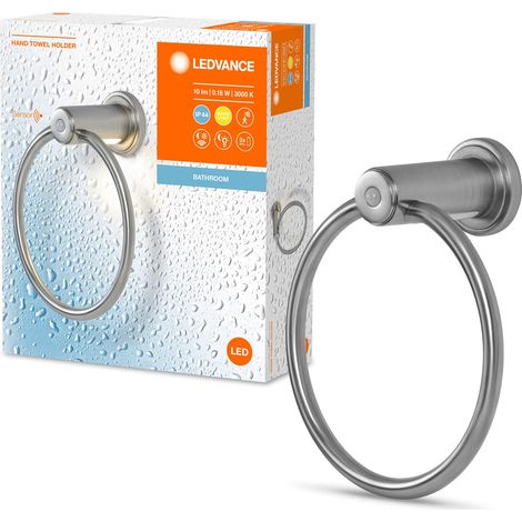 LEDVANCE BATHROOM portasciugamani con luce notturna, 0,18W, 10lm, luce bianca calda 3000K, batteria inclusa, sensore di luce diurna e di movimento, lunga durata, protezione IP44, risparmio energetico (1/5)