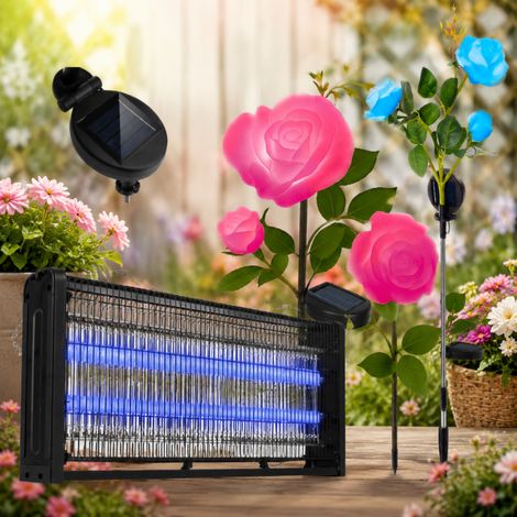 Solar-Rosengarten-Set (2-teilig) - Solar-Rosen-LED-Lampe & 40-W-UV-Mückenvernichter (1/5)
