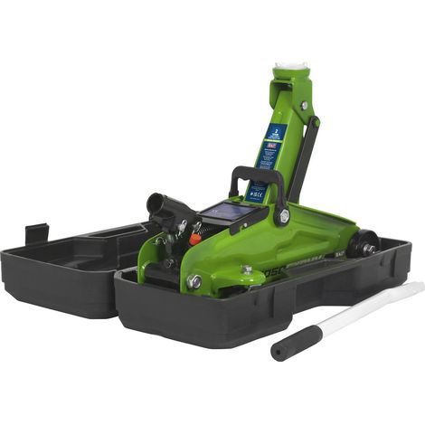 Sealey Short Chassis Trolley Jack with Storage Case 2 Tonne - Green 1050CXDHV