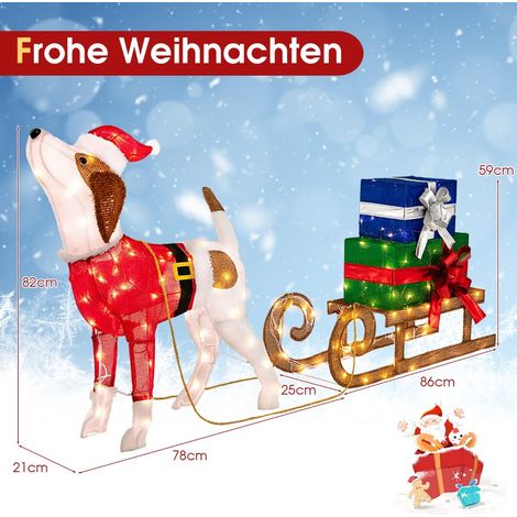 Christmas Light Decorations Outdoor Set Pre-Lit Dog & Sled & Gift Boxes with 170 Warm LED Lights for Patio Yard (1/5)