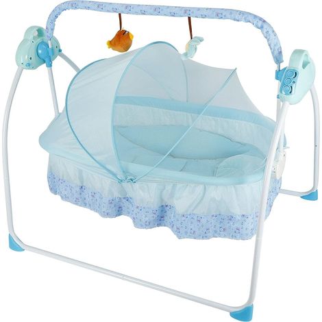 Electric Baby Cradle Baby Crib Cradle Auto Rocking Chair Newborns Bassinets Sleep Bed Remote Control Music Folding Cradle Bed With Mosquito Net (Blue) (1/5)