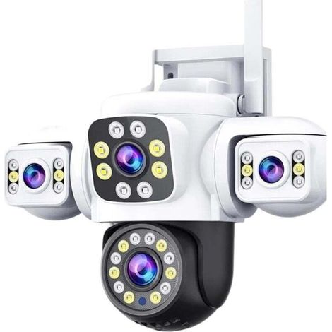 Telecamera IP WiFi 6K UHD 8MP, triplo schermo, tripla lente, rilevamento umanoide AI, tracciamento automatico, sicurezza (spina UE, versione Wi-Fi [triplo schermo, zoom 10x], 30 giorni di archiviazion