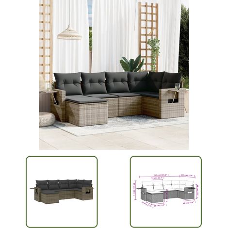 The Living Store 6-tlg. Garten-Sofagarnitur mit Kissen Grau Poly Rattan - Gartenmöbel - PE-Rattan Möbel - Outdoor Lounge Set - Gartenlounge - Esszimmergarnitur