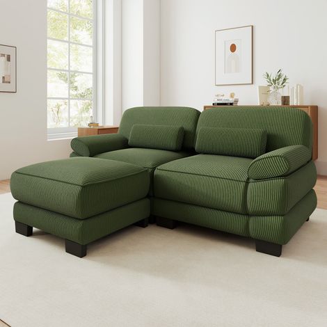 Sofá modular esquinero de 2 plazas con reposapiés - 194x161x94 cm - para salón y apartamento estilo moderno - pana - verde (1/5)