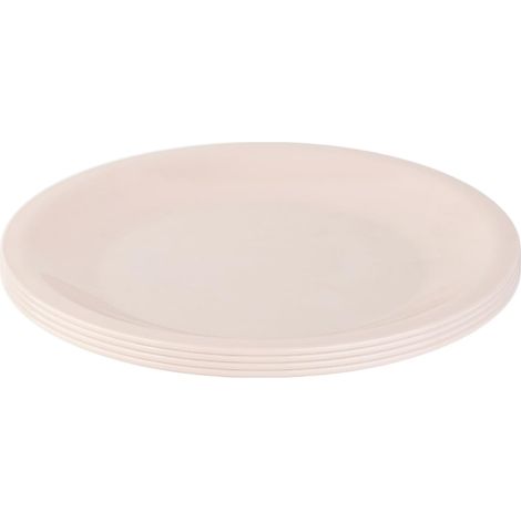 Lot de 4 assiettes en plastique rose clair, Ø 23,5 cm, plates, incassables, réutilisables, passent au micro-ondes et au lave-vaisselle, sans BPA (1/5)