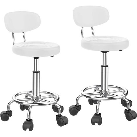 Lot de 2 Fauteuils de Bureau Ergonomiques – Haut Réglable, Cuir PU Blanc & Pieds Chromés 200kg de Charge, Roulettes 360° Silencieuses – Idéal Coiffeur, Télétravail & Espaces Pro (Design Moderne & Net (1/5)