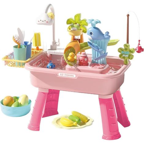 Table de sable et d'eau pour enfants avec pompe et eau courante bleue cuisine miniature accessoires de jeu d'été jardin et plage (1/5)