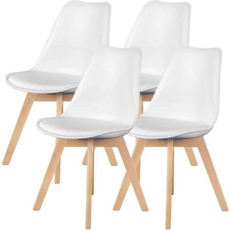 4pcs Chaise de salle à manger rembourrée en cuir PU blanc (1/5)
