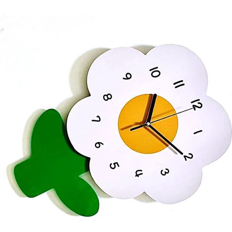 Montre murale en forme de fleur pour enfants, réveil mural silencieux mignon et raffiné pour salons et bureaux, 20x30cm (1/5)