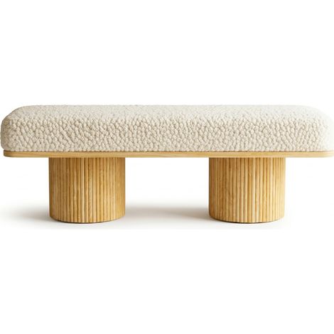 Banc rembourré bouclette crème 122 cm pour chambre et entrée, base en bois, style minimaliste scandinave, assise moelleuse et gain de place CHICFURN (1/5)