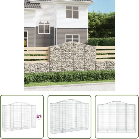 The Living Store Gabionen mit Hochbogen 7 Stk. 200x50x140/160cm Verzinktes Eisen - Gabionen - Gartenzaun - Dekorationsgarten - Gartendeko - Stauraum (1/5)