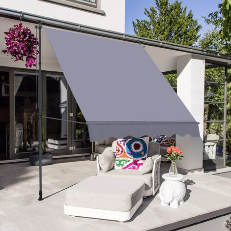 Tenda da balcone a bracci 200x150x220-310 cm grigio scuro in alluminio e tessuto Oxford, regolabile e senza fori (1/5)