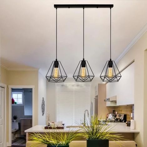 U-Do 3 Tête Lustre Diamant Suspension Filaire en Métal Luminaire pour Salon Cuisine Chambre (1/4)