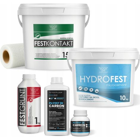 Kit de microciment pour murs de salle de bain carrelés - 10 m², finition vernis mat. Coloris : HF3005BB beige bohème. (1/4)