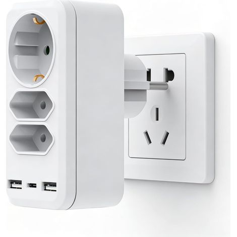 USB-Steckdosenleiste, Wandsteckdosenleiste, 6-in-1-Mehrfachsteckdose, Steckdosenleiste mit 2 USB-A-Anschlüssen und 1 USB-C-Anschluss, Wandstecker kompatibel mit Smartphones und Laptops für Zuhause, Bü