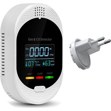Détecteur de Monoxyde de Carbone et Gaz Combustibles 4-en-1 – Alarme CO & Gaz Naturel/LPG avec Écran LCD, Température et Humidité – Prise Murale pour Maison et Camping-car (1/5)