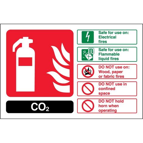 Panneau Extincteur, CO2, carte d'identité en plastique rigide, paysage, 150 mm x 100 mm, noir/vert/rouge