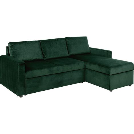 Sacramento Canapé-lit, chaise longue réversible, espace de rangement dissimulé et lit escamotable, vert foncé. (1/5)