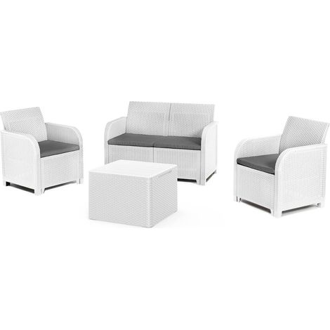 Ensemble Salon de Jardin Barrhead, Salon Extérieur 3 Places, une Table, Blanc (1/5)