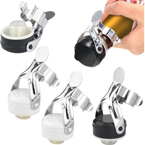 Set de 4 bouchons : Bouchon à champagne en acier inoxydable et bouchons à vin universels à pompe (Noir + Blanc)