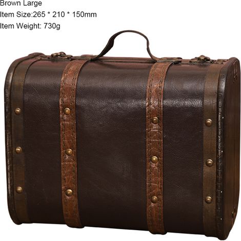 Valise vintage en bois et cuir, boîte de rangement antique, bagage décoratif pour accessoires de photographie et décoration intérieure (1/5)