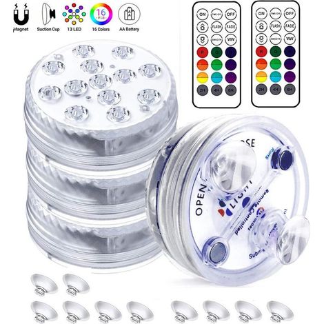 Éclairage subaquatique pour piscine, lampe sous-marine IP68 avec 13 LED, lampe étanche avec télécommande pour piscine, socle de vase, fontaine, Noël (lot de 4) (Taille : diamètre 7 cm)