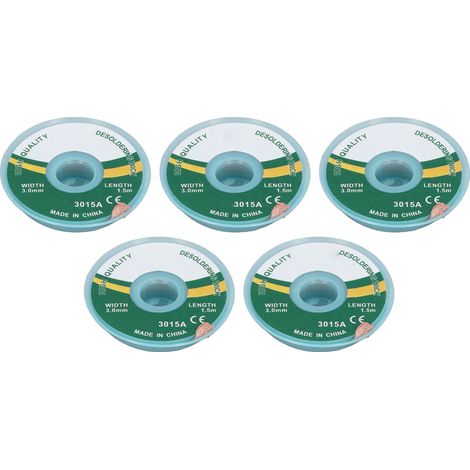 Mèche à dessouder 5 pièces 3mm x 1,5m tresse de dessoudage faible résidu pour enlever l'étain et nettoyer les circuits imprimés PCB (1/5)