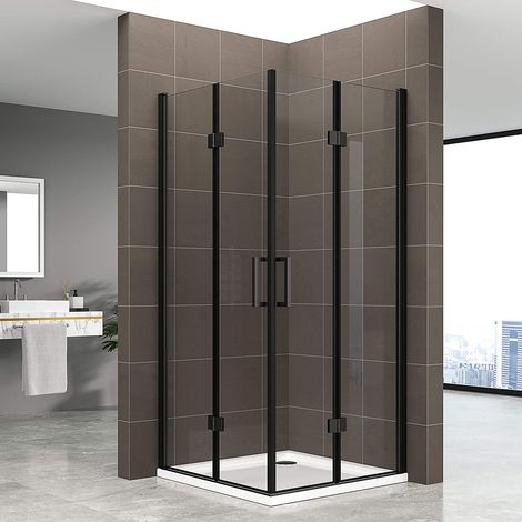 i-flair Duschkabine Belle mit Falttüren Eckduschkabine aus durchsichtigem ESG Sicherheitsglas 190 cm hoch mit schwarzen Aluprofilen DK63 90x90 cm (1/5)