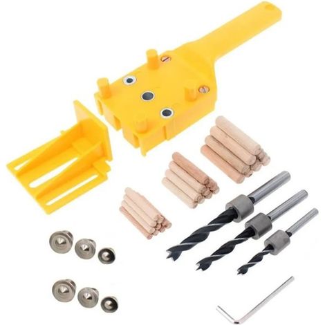 Jeu de 44 pièces : gabarit de perçage pour le travail du bois avec clé et anneau de butée pour tenons de 6, 8 et 10 mm. (1/5)
