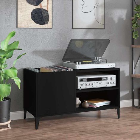 Armoire à disques vinyles avec rangement, bois d’ingénierie noir, 84,5 x 38 x 48 cm - PANGIVO (1/5)