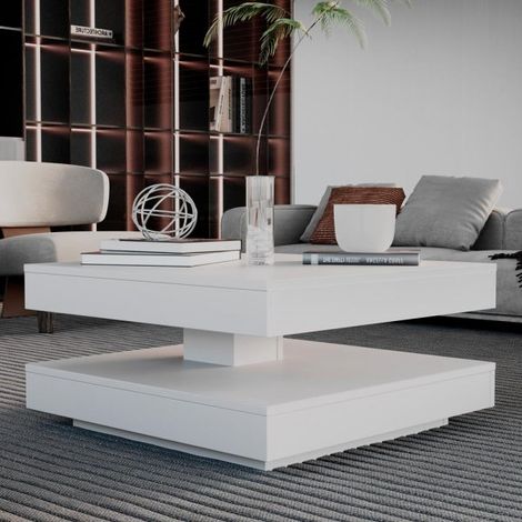 Tavolino da salotto Monolith con doppio piano quadrato girevole colore bianco 67x67 cm