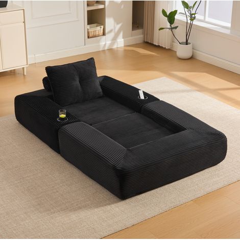 Sofá cama plegable 122x98x80 cm negro de pana, portavasos y bolsillo lateral MEUBLIV (1/5)
