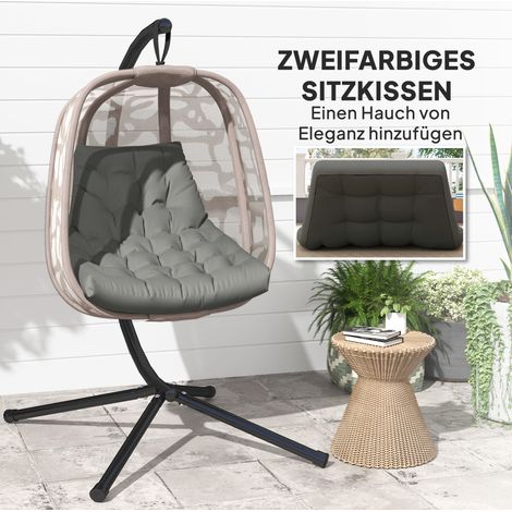 Coussin de siège extérieur pour fauteuils suspendus et rocking-chairs, coussin rembourré gris pour usage en plein air