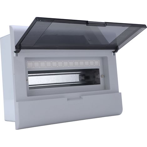 Boîte de distribution électrique 13 voies avec couvercle transparent, coffret à disjoncteurs encastrable avec rail DIN, pour tableau électrique mural. (1/5)