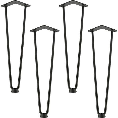 4 Pieds de Table en Épingle à Cheveux 41cm 2 Tiges en Acier Noir Épaisseur 10mm - Noir (1/5)
