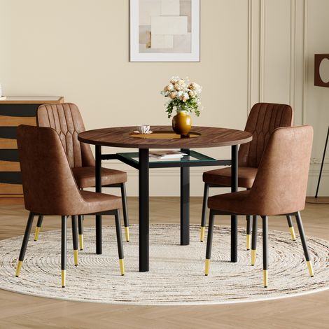 Tavolo da pranzo rotondo 100x100x76 cm in MDF e metallo marrone con vano contenitore FloraGrace (1/5)