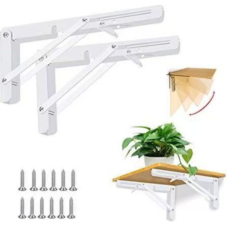 Trépied pliable de 20 cm, support d'étagère à monter soi-même, cadre de support, convient aux tables pliantes et aux tables murales, blanc, lot de 2 (1/5)