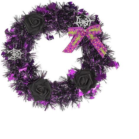 Couronne de porte gothique Halloween 35 x 35 cm – Motif crâne et roses – Décoration murale pour maison et fête d’Halloween (1/5)