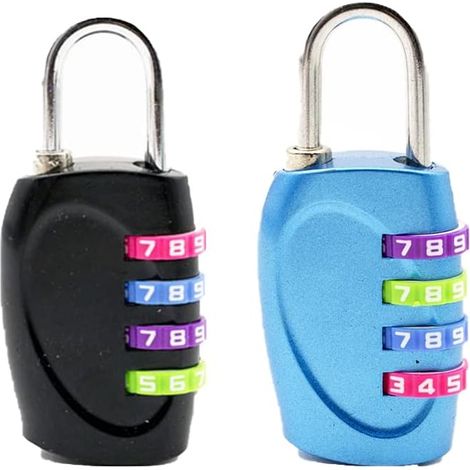 (noir et bleu) Lot de 2 cadenas à combinaison à 4 chiffres avec roue colorée pour bagages, valises, tiroirs, portes d'armoire