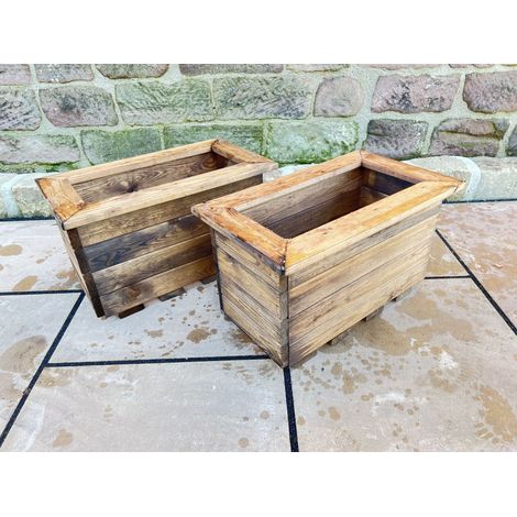 2 x Charles Taylor Wooden Regular Trough Planter Flower Shrub Tree Pot (1/5)