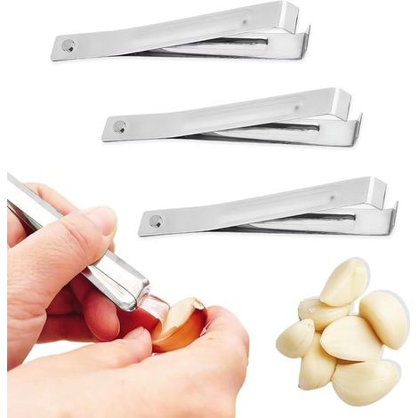 Pinzas para ajos de acero inoxidable, pelador de ajos, elimina fácilmente la piel del ajo, accesorio de cocina. (1/5)