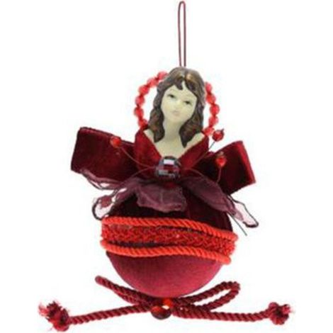 Angelo decorato su sfera Ø8 cm - colore rosso - addobbo albero di natale