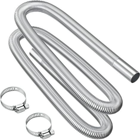 Tuyau d'échappement, 200cm Portable Flexible Tuyau d'échappement en Acier Inoxydable avec 2 Colliers en Acier IOnoxydable, Tuyau d'Echappement de Voiture(25mm) pour Chauffage Diesel Voiture (1/5)