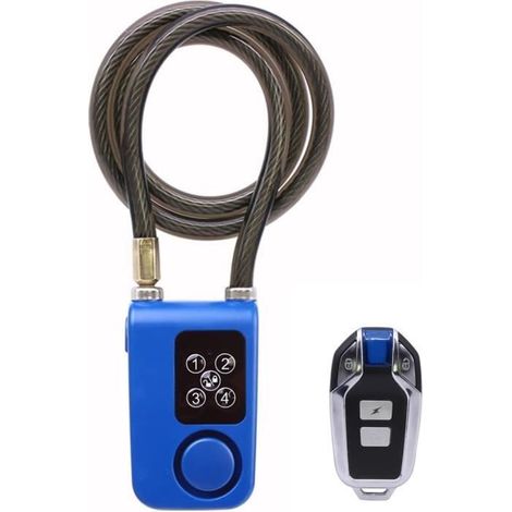 Antivol De Vélo Avec Télécommande, Alarme De Vibration Antivol Avec Longueur De Câble De 80 CM(Bleu) (1/4)