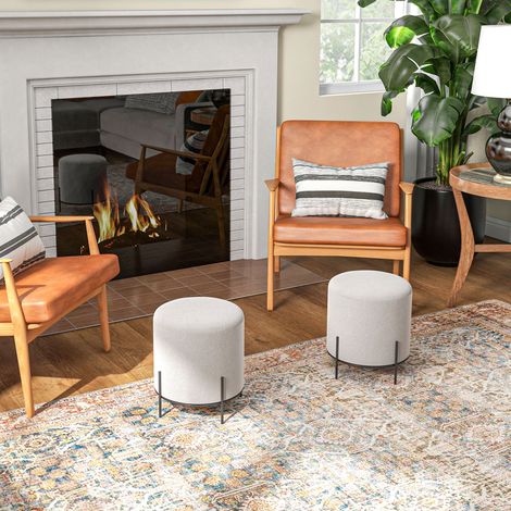 Lot de 2 poufs ottoman tabouret pouf repose-pied en velours pieds en acier pour salon chambre Ø 35 x 38 cm gris clair (1/5)