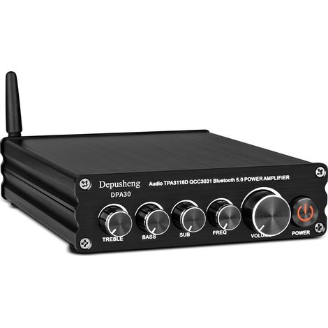 Récepteur Amplificateur Audio Stéréo 2.1 Canaux Mini Hi-FI Bluetooth 5.0 Amplificateur Composant Audio 50 Watt x2+100 Watt pour Haut-parleurs Passifs Extérieurs/Subwoofer (1/5)